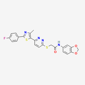 molecular formula C23H17FN4O3S2 B2667600 N-(benzo[d][1,3]dioxol-5-yl)-2-((6-(2-(4-fluorophenyl)-4-methylthiazol-5-yl)pyridazin-3-yl)thio)acetamide CAS No. 1005296-87-6
