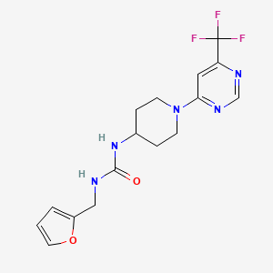 molecular formula C16H18F3N5O2 B2667608 1-(Furan-2-ylmethyl)-3-(1-(6-(trifluoromethyl)pyrimidin-4-yl)piperidin-4-yl)urea CAS No. 2034597-65-2
