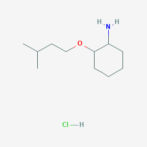 molecular formula C11H24ClNO B2667622 2-(3-Methylbutoxy)cyclohexan-1-amine hydrochloride CAS No. 1038320-57-8; 1423027-77-3