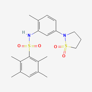 molecular formula C20H26N2O4S2 B2667628 N-(5-(1,1-dioxidoisothiazolidin-2-yl)-2-methylphenyl)-2,3,5,6-tetramethylbenzenesulfonamide CAS No. 1211701-95-9