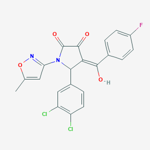 molecular formula C21H13Cl2FN2O4 B266763 5-(3,4-dichlorophenyl)-4-(4-fluorobenzoyl)-3-hydroxy-1-(5-methyl-3-isoxazolyl)-1,5-dihydro-2H-pyrrol-2-one 