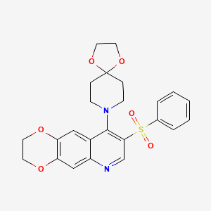 molecular formula C24H24N2O6S B2667635 8-(Benzenesulfonyl)-9-(1,4-dioxa-8-azaspiro[4.5]decan-8-yl)-2,3-dihydro-[1,4]dioxino[2,3-g]quinoline CAS No. 866811-93-0