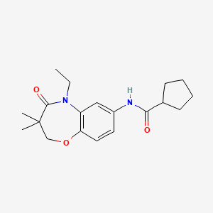 molecular formula C19H26N2O3 B2667648 N-(5-ethyl-3,3-dimethyl-4-oxo-2,3,4,5-tetrahydrobenzo[b][1,4]oxazepin-7-yl)cyclopentanecarboxamide CAS No. 921862-80-8