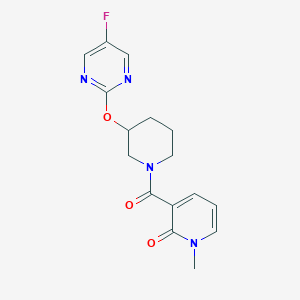 molecular formula C16H17FN4O3 B2667661 3-(3-((5-fluoropyrimidin-2-yl)oxy)piperidine-1-carbonyl)-1-methylpyridin-2(1H)-one CAS No. 2034436-16-1