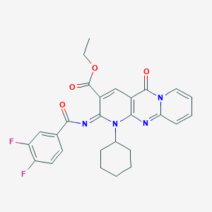 molecular formula C27H24F2N4O4 B2667675 (E)-ethyl 1-cyclohexyl-2-((3,4-difluorobenzoyl)imino)-5-oxo-2,5-dihydro-1H-dipyrido[1,2-a:2',3'-d]pyrimidine-3-carboxylate CAS No. 685860-17-7