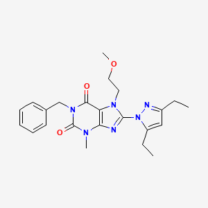 molecular formula C23H28N6O3 B2667677 1-benzyl-8-(3,5-diethyl-1H-pyrazol-1-yl)-7-(2-methoxyethyl)-3-methyl-1H-purine-2,6(3H,7H)-dione CAS No. 1014092-23-9