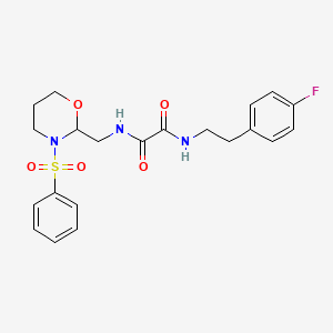 molecular formula C21H24FN3O5S B2667683 N1-(4-氟苯乙基)-N2-((3-(苯基磺酰)-1,3-噁唑环丙烷-2-基)甲基)草酰胺 CAS No. 872881-41-9