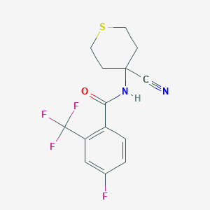 molecular formula C14H12F4N2OS B2667686 N-(4-Cyanothian-4-YL)-4-fluoro-2-(trifluoromethyl)benzamide CAS No. 1645424-81-2