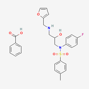 molecular formula C28H29FN2O6S B2667704 N-(4-fluorophenyl)-N-(3-((furan-2-ylmethyl)amino)-2-hydroxypropyl)-4-methylbenzenesulfonamide benzoate CAS No. 1327617-11-7