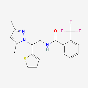 molecular formula C19H18F3N3OS B2667706 N-(2-(3,5-dimethyl-1H-pyrazol-1-yl)-2-(thiophen-2-yl)ethyl)-2-(trifluoromethyl)benzamide CAS No. 2097917-05-8