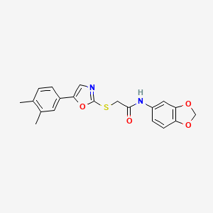 molecular formula C20H18N2O4S B2667717 N-(benzo[d][1,3]dioxol-5-yl)-2-((5-(3,4-dimethylphenyl)oxazol-2-yl)thio)acetamide CAS No. 1021254-63-6