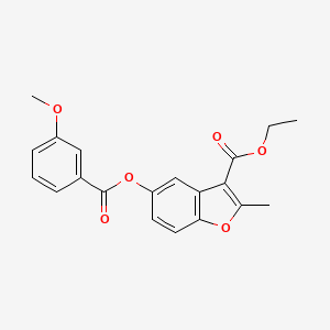 molecular formula C20H18O6 B2667720 3-(乙氧羰基)-2-甲基苯并[b]呋喃-5-基-3-甲氧基苯酸酯 CAS No. 384363-23-9