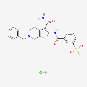 molecular formula C23H24ClN3O4S2 B2667726 6-Benzyl-2-(3-(methylsulfonyl)benzamido)-4,5,6,7-tetrahydrothieno[2,3-c]pyridine-3-carboxamide hydrochloride CAS No. 1330281-57-6