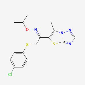 molecular formula C16H17ClN4OS2 B2667734 2-[(4-chlorophenyl)sulfanyl]-1-(6-methyl[1,3]thiazolo[3,2-b][1,2,4]triazol-5-yl)-1-ethanone O-isopropyloxime CAS No. 866131-17-1