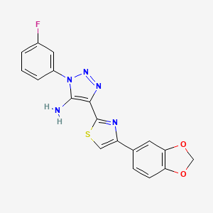 molecular formula C18H12FN5O2S B2667742 4-(4-(benzo[d][1,3]dioxol-5-yl)thiazol-2-yl)-1-(3-fluorophenyl)-1H-1,2,3-triazol-5-amine CAS No. 1207044-19-6