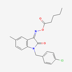 molecular formula C21H21ClN2O3 B2667744 1-(4-chlorobenzyl)-5-methyl-3-[(pentanoyloxy)imino]-1,3-dihydro-2H-indol-2-one CAS No. 320420-87-9