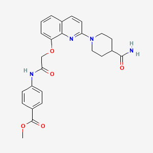 Methyl 4-(2-((2-(4-carbamoylpiperidin-1-yl)quinolin-8-yl)oxy)acetamido)benzoate