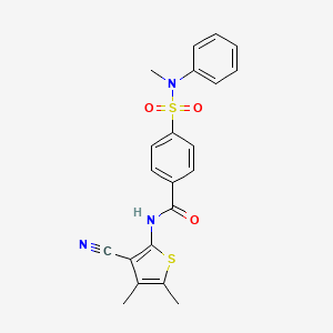 molecular formula C21H19N3O3S2 B2667764 N-(3-cyano-4,5-dimethylthiophen-2-yl)-4-(N-methyl-N-phenylsulfamoyl)benzamide CAS No. 896304-05-5