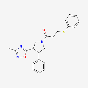 molecular formula C22H23N3O2S B2667803 1-(3-(3-Methyl-1,2,4-oxadiazol-5-yl)-4-phenylpyrrolidin-1-yl)-3-(phenylthio)propan-1-one CAS No. 1903169-96-9