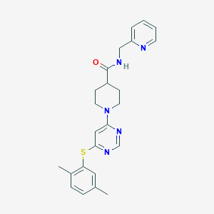 molecular formula C24H27N5OS B2667805 1-(6-((2,5-二甲基苯基)硫基)嘧啶-4-基)-N-(吡啶-2-基甲基)哌啶-4-羧酰胺 CAS No. 1251688-23-9