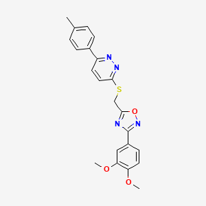 molecular formula C22H20N4O3S B2667812 3-(3,4-Dimethoxyphenyl)-5-(((6-(p-tolyl)pyridazin-3-yl)thio)methyl)-1,2,4-oxadiazole CAS No. 1111316-45-0