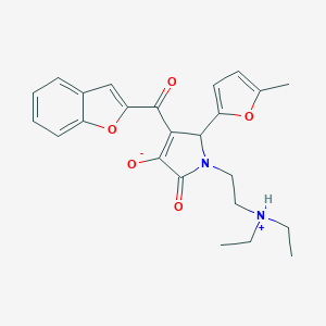 molecular formula C24H26N2O5 B266782 (E)-1-benzofuran-2-yl{1-[2-(diethylammonio)ethyl]-2-(5-methylfuran-2-yl)-4,5-dioxopyrrolidin-3-ylidene}methanolate 
