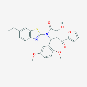 molecular formula C26H22N2O6S B266784 5-(2,5-dimethoxyphenyl)-1-(6-ethyl-1,3-benzothiazol-2-yl)-4-(2-furoyl)-3-hydroxy-1,5-dihydro-2H-pyrrol-2-one 