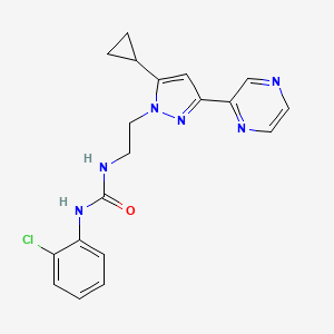 molecular formula C19H19ClN6O B2667844 1-(2-chlorophenyl)-3-(2-(5-cyclopropyl-3-(pyrazin-2-yl)-1H-pyrazol-1-yl)ethyl)urea CAS No. 2034550-21-3
