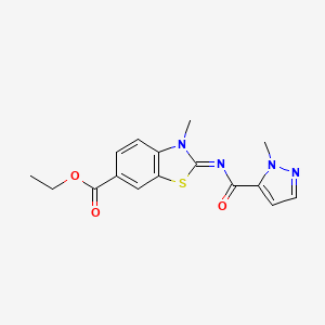 (E)-ethyl 3-methyl-2-((1-methyl-1H-pyrazole-5-carbonyl)imino)-2,3-dihydrobenzo[d]thiazole-6-carboxylate