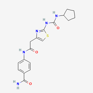 molecular formula C18H21N5O3S B2667857 4-(2-(2-(3-Cyclopentylureido)thiazol-4-yl)acetamido)benzamide CAS No. 921830-75-3