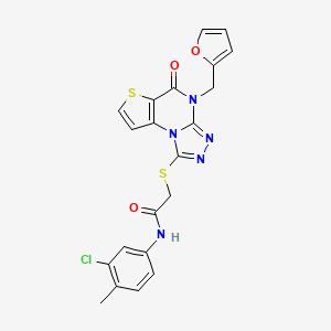 molecular formula C21H16ClN5O3S2 B2667858 N-(3-chloro-4-methylphenyl)-2-((4-(furan-2-ylmethyl)-5-oxo-4,5-dihydrothieno[2,3-e][1,2,4]triazolo[4,3-a]pyrimidin-1-yl)thio)acetamide CAS No. 1243068-29-2