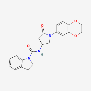 N-(1-(2,3-dihydrobenzo[b][1,4]dioxin-6-yl)-5-oxopyrrolidin-3-yl)indoline-1-carboxamide