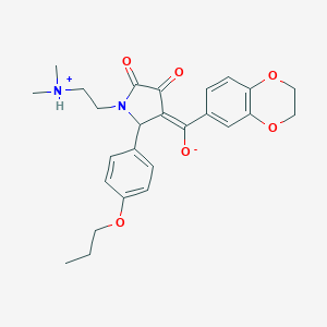 molecular formula C26H30N2O6 B266787 (E)-2,3-dihydro-1,4-benzodioxin-6-yl{1-[2-(dimethylammonio)ethyl]-4,5-dioxo-2-(4-propoxyphenyl)pyrrolidin-3-ylidene}methanolate 