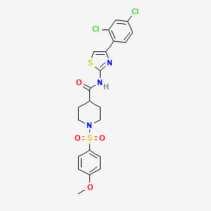 molecular formula C22H21Cl2N3O4S2 B2667880 N-(4-(2,4-dichlorophenyl)thiazol-2-yl)-1-((4-methoxyphenyl)sulfonyl)piperidine-4-carboxamide CAS No. 923407-64-1