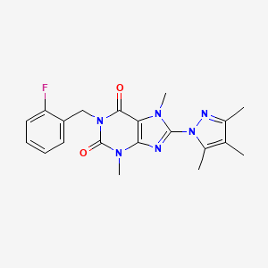molecular formula C20H21FN6O2 B2667903 1-(2-fluorobenzyl)-3,7-dimethyl-8-(3,4,5-trimethyl-1H-pyrazol-1-yl)-1H-purine-2,6(3H,7H)-dione CAS No. 1013988-36-7