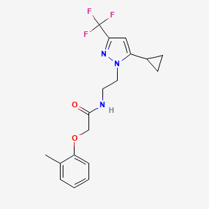 molecular formula C18H20F3N3O2 B2667913 N-(2-(5-cyclopropyl-3-(trifluoromethyl)-1H-pyrazol-1-yl)ethyl)-2-(o-tolyloxy)acetamide CAS No. 1797717-29-3
