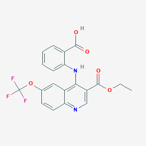 molecular formula C20H15F3N2O5 B2667942 2-[[3-Ethoxycarbonyl-6-(trifluoromethoxy)quinolin-4-yl]amino]benzoic acid CAS No. 384859-58-9