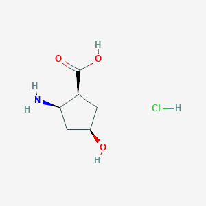 molecular formula C6H12ClNO3 B2667945 (1S,2R,4R)-2-Amino-4-hydroxycyclopentane-1-carboxylic acid;hydrochloride CAS No. 2137081-22-0