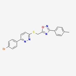 molecular formula C20H15BrN4OS B2667946 3-(4-Bromophenyl)-6-({[3-(4-methylphenyl)-1,2,4-oxadiazol-5-yl]methyl}sulfanyl)pyridazine CAS No. 1115285-50-1