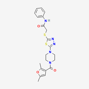 molecular formula C21H23N5O3S2 B2667947 2-((5-(4-(2,5-dimethylfuran-3-carbonyl)piperazin-1-yl)-1,3,4-thiadiazol-2-yl)thio)-N-phenylacetamide CAS No. 1105198-57-9