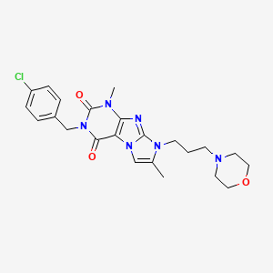 molecular formula C23H27ClN6O3 B2667956 3-(4-chlorobenzyl)-1,7-dimethyl-8-(3-morpholinopropyl)-1H-imidazo[2,1-f]purine-2,4(3H,8H)-dione CAS No. 927543-05-3
