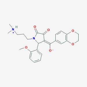 molecular formula C25H28N2O6 B266796 (E)-2,3-dihydro-1,4-benzodioxin-6-yl{1-[3-(dimethylammonio)propyl]-2-(2-methoxyphenyl)-4,5-dioxopyrrolidin-3-ylidene}methanolate 