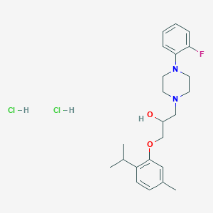 molecular formula C23H33Cl2FN2O2 B2667961 1-(4-(2-氟苯基)哌嗪-1-基)-3-(2-异丙基-5-甲基苯氧基)丙醇二盐酸盐 CAS No. 473804-09-0