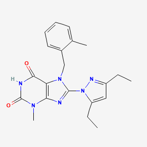 molecular formula C21H24N6O2 B2667970 8-(3,5-diethyl-1H-pyrazol-1-yl)-3-methyl-7-[(2-methylphenyl)methyl]-2,3,6,7-tetrahydro-1H-purine-2,6-dione CAS No. 1014033-01-2