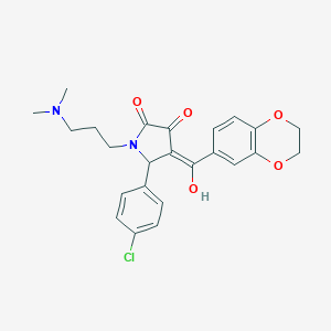 molecular formula C24H25ClN2O5 B266798 5-(4-chlorophenyl)-4-(2,3-dihydro-1,4-benzodioxin-6-ylcarbonyl)-1-[3-(dimethylamino)propyl]-3-hydroxy-1,5-dihydro-2H-pyrrol-2-one 