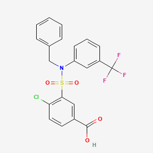 molecular formula C21H15ClF3NO4S B2668000 3-[Benzyl-(3-trifluoromethyl-phenyl)-sulfamoyl]-4-chloro-benzoic acid CAS No. 721418-23-1