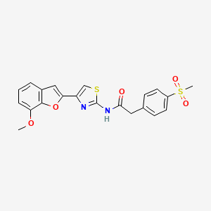 molecular formula C21H18N2O5S2 B2668002 N-(4-(7-甲氧基苯并呋喃-2-基)噻唑-2-基)-2-(4-(甲磺基)苯基)乙酰胺 CAS No. 921870-50-0