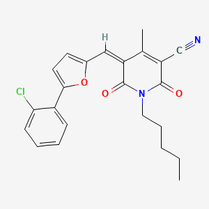 molecular formula C23H21ClN2O3 B2668006 (5Z)-5-{[5-(2-chlorophenyl)furan-2-yl]methylidene}-4-methyl-2,6-dioxo-1-pentyl-1,2,5,6-tetrahydropyridine-3-carbonitrile CAS No. 879932-99-7