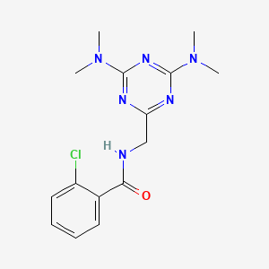 molecular formula C15H19ClN6O B2668013 N-((4,6-bis(dimethylamino)-1,3,5-triazin-2-yl)methyl)-2-chlorobenzamide CAS No. 2034517-45-6