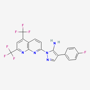 molecular formula C19H10F7N5 B2668016 2-[5,7-双(三氟甲基)-1,8-萘啶-2-基]-4-(4-氟苯基)吡唑-3-胺 CAS No. 321522-23-0